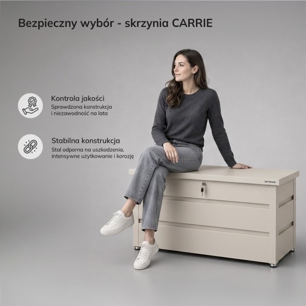 Metalowa skrzynia ogrodowa Carrie 360 litrów, 119 × 58 × 52 cm, kolor beżowy