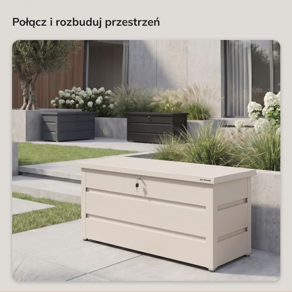 Metalowa skrzynia ogrodowa Carrie 360 litrów, 119 × 58 × 52 cm, kolor beżowy