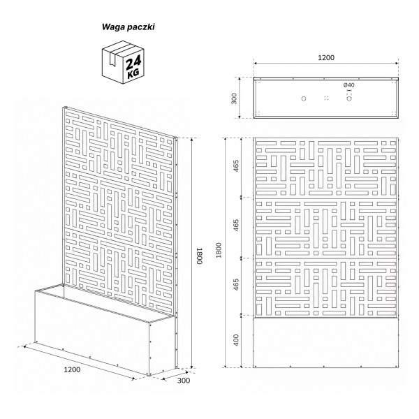Pergola ogrodowa metalowa z donicą Rose 120 × 30 × 180 cm, kolor antracyt