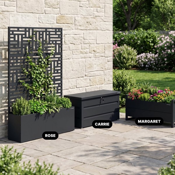 Pergola ogrodowa metalowa z donicą Rose 120 × 30 × 180 cm, kolor antracyt