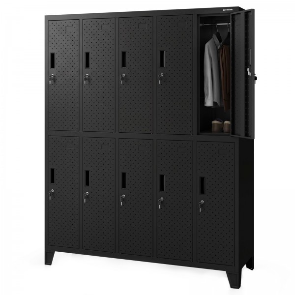Perforowana szafka ubraniowa BHP skrytkowa Bartek Pro, 136 x 45 x 172 cm, kolor czarny