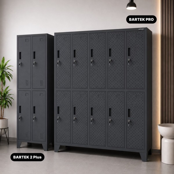 Perforowana szafka ubraniowa BHP skrytkowa Bartek Pro, 136 x 45 x 172 cm, kolor antracyt