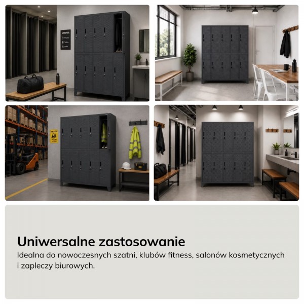Perforowana szafka ubraniowa BHP skrytkowa Bartek Pro, 136 x 45 x 172 cm, kolor antracyt