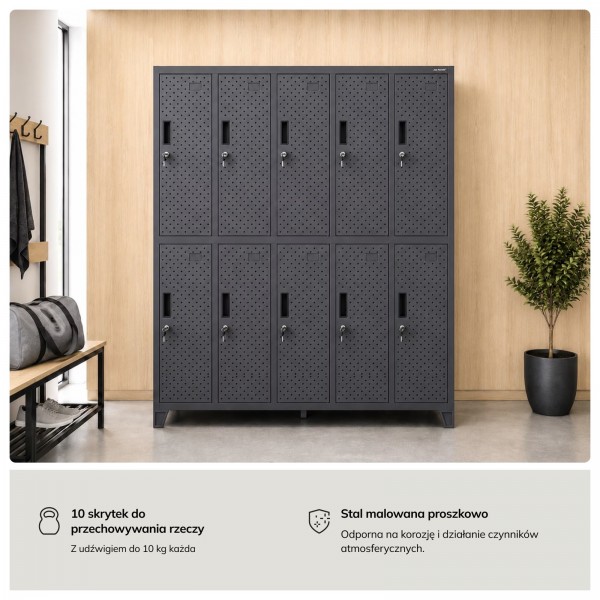 Perforowana szafka ubraniowa BHP skrytkowa Bartek Pro, 136 x 45 x 172 cm, kolor antracyt