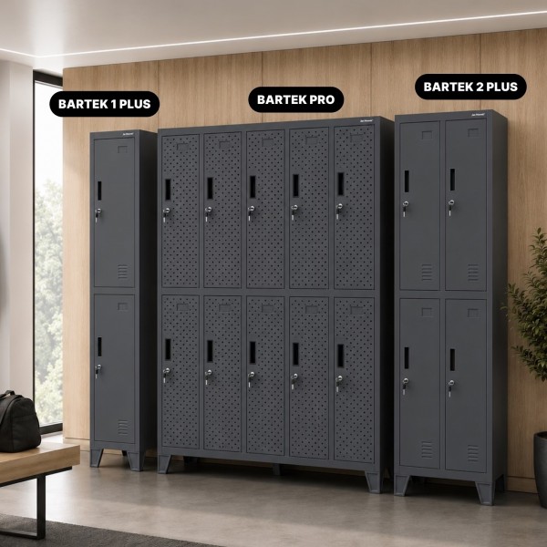 Perforowana szafka ubraniowa BHP skrytkowa Bartek Pro, 136 x 45 x 172 cm, kolor antracyt