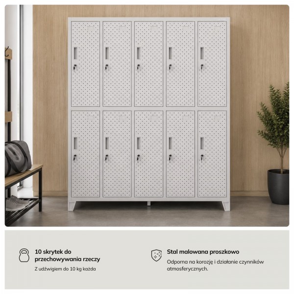 Perforowana szafka ubraniowa BHP skrytkowa Bartek Pro, 136 x 45 x 172 cm, kolor szary