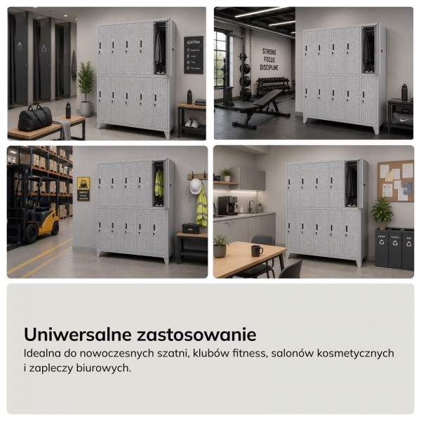 Perforowana szafka ubraniowa BHP skrytkowa Bartek Pro, 136 x 45 x 172 cm, kolor szary
