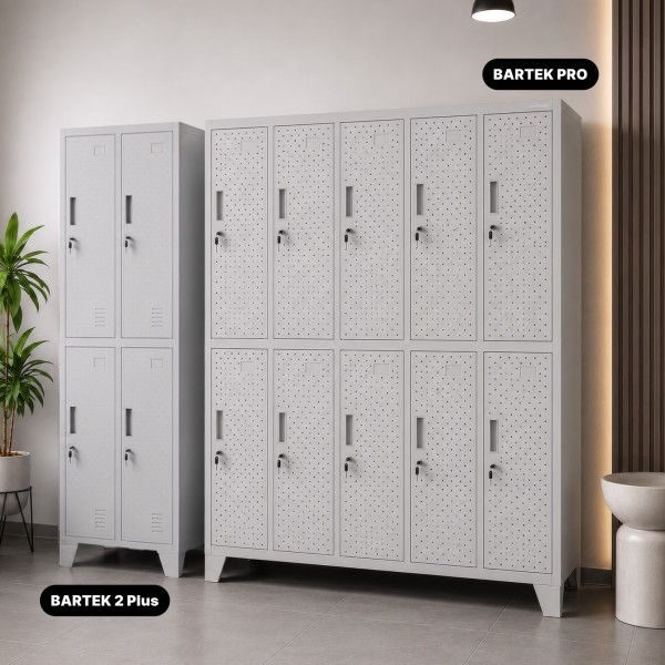 Perforowana szafka ubraniowa BHP skrytkowa Bartek Pro, 136 x 45 x 172 cm, kolor szary