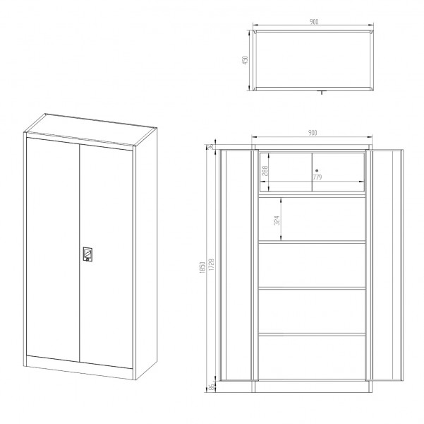 Dwudrzwiowa szafa aktowa z sejfem Tomasz, 90x45x185 cm, antracyt/biały