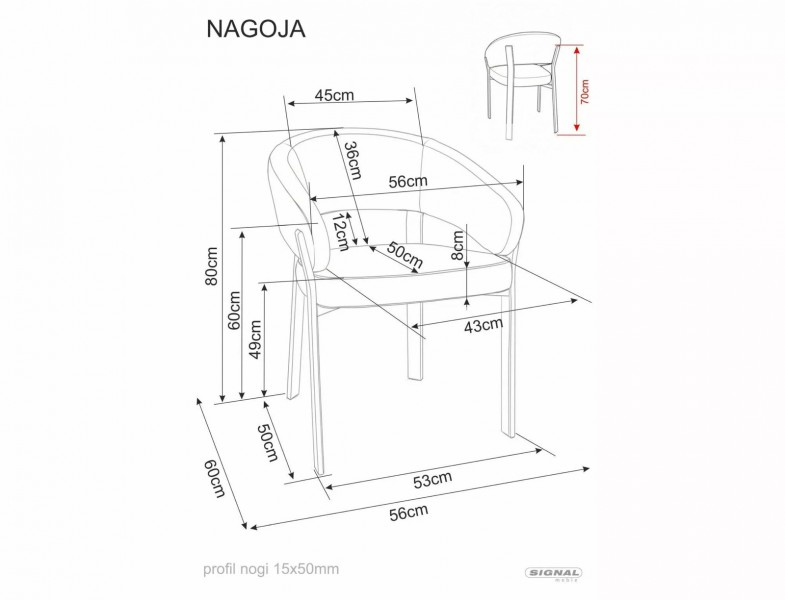 Fotelowe krzesło jadalniane Nagoja Signal, czarne nogi