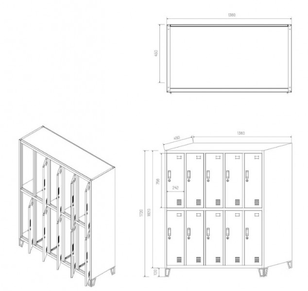 Szafa socjalna 10-skrytkowa Eco Design Bartek, 136x45x172 cm, biały/orzech