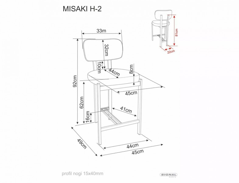 Tapicerowany hoker Misaki H-2 Signal, nogi kaszmirowe