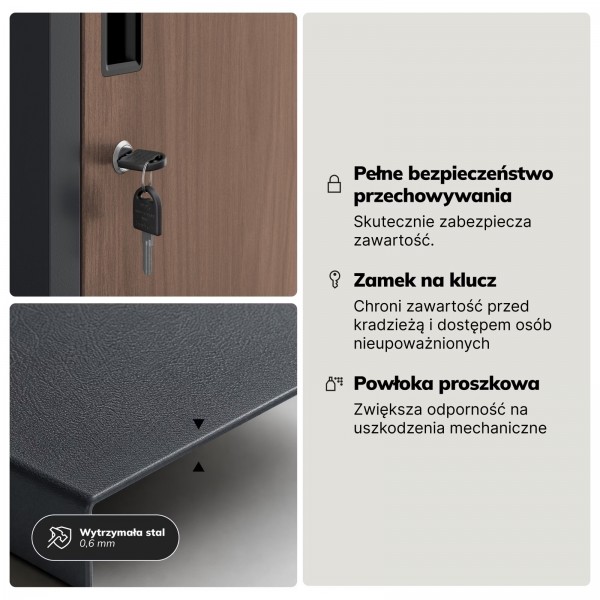 Wąska szafka ubraniowa BHP Igor 1 Plus, 31,6x45x185 cm, antracyt/orzech