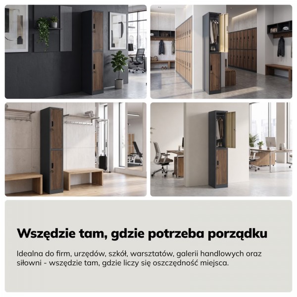 Wąska szafka ubraniowa BHP Igor 1 Plus, 31,6x45x185 cm, antracyt/orzech