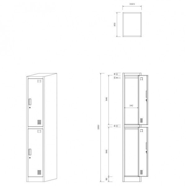Wąska szafka ubraniowa BHP Igor 1 Plus, 31,6x45x185 cm, antracyt/orzech