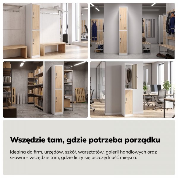 Wąska szafka ubraniowa BHP Igor 1 Plus, 31,6x45x185 cm, biały/dąb sonoma