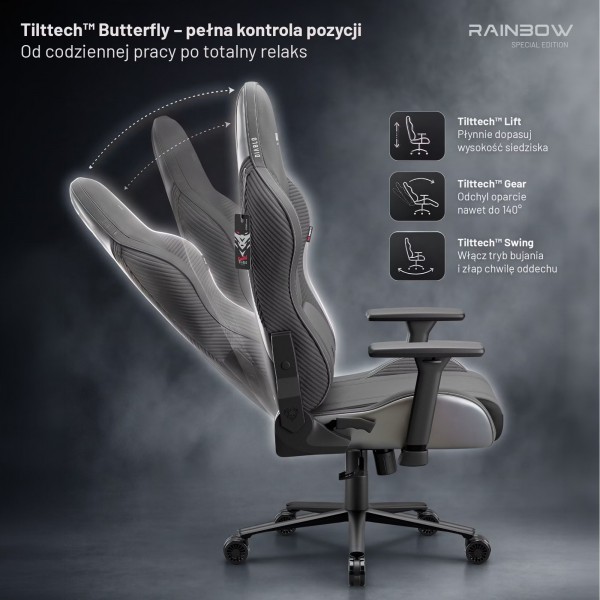 Fotel gamingowy materiałowy Diablo X-Horn 2.0 Normal Size, Rainbow Grey