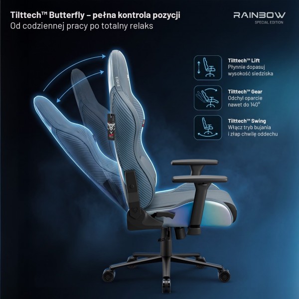Fotel gamingowy materiałowy Diablo X-Horn 2.0 Normal Size, Rainbow Blue