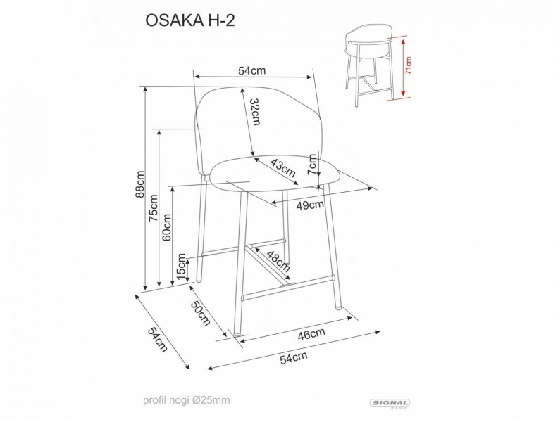 Stołek barowy Osaka H-2 Signal, nogi czarne