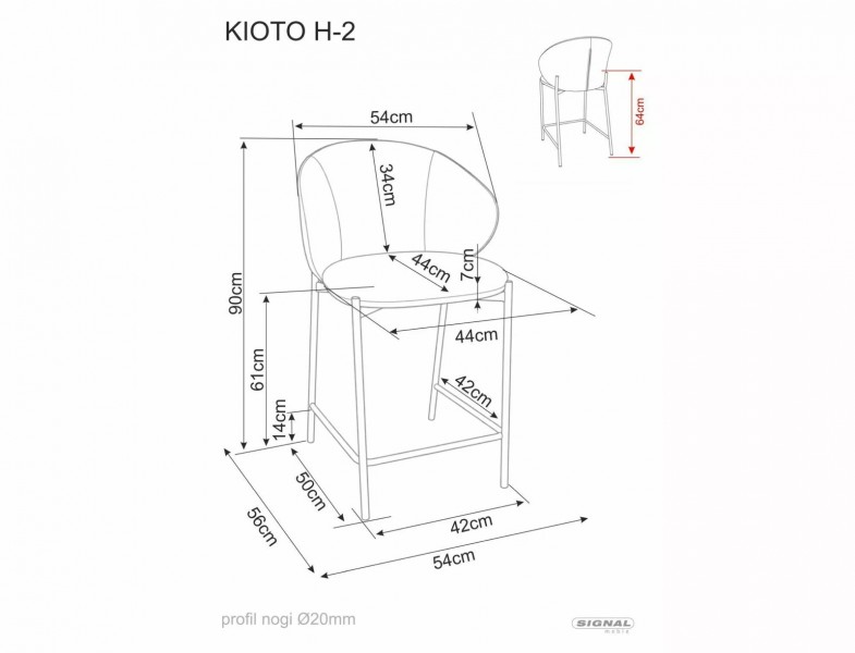 Tapicerowany hoker Kioto H-2 Signal, nogi czarne
