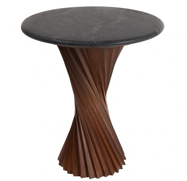 Designerski stolik do salonu Tango 45, czarny marmur/drewno mango