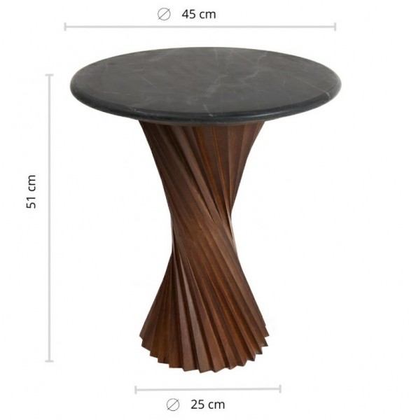 Designerski stolik do salonu Tango 45, czarny marmur/drewno mango