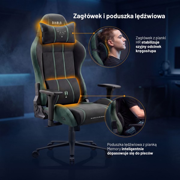 Fotel gamingowy materiałowy Diablo X-One 2.0 King Size, Forest Green