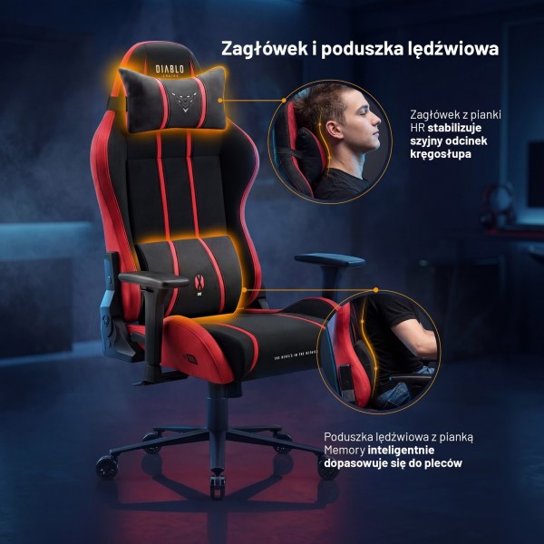 Fotel gamingowy materiałowy Diablo X-One 2.0 Normal Size, Bloody Mary