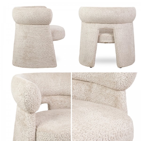 Designerski fotel do salonu Madame, beżowa tkanina szenilowa