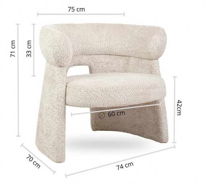 Designerski fotel do salonu Madame, beżowa tkanina szenilowa