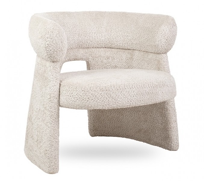 Designerski fotel do salonu Madame, beżowa tkanina szenilowa