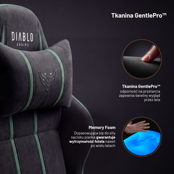 Fotel gamingowy materiałowy Diablo X-One 2.0 Normal Size, Forest Green
