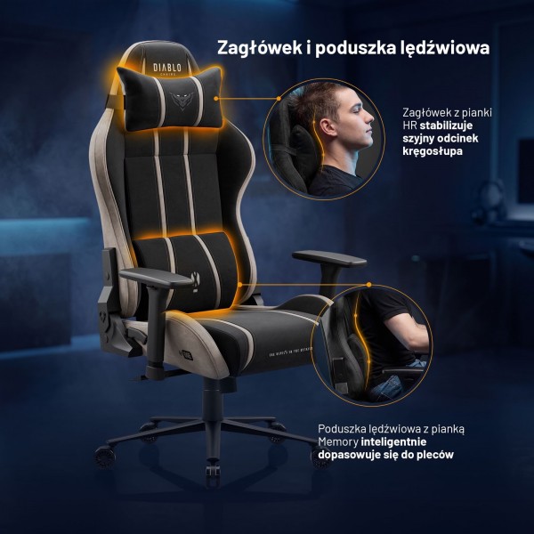 Fotel gamingowy materiałowy Diablo X-One 2.0 Normal Size, Camel Black
