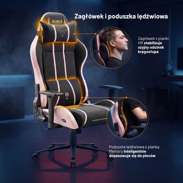 Fotel gamingowy materiałowy Diablo X-One 2.0 Normal Size, Akira Pink