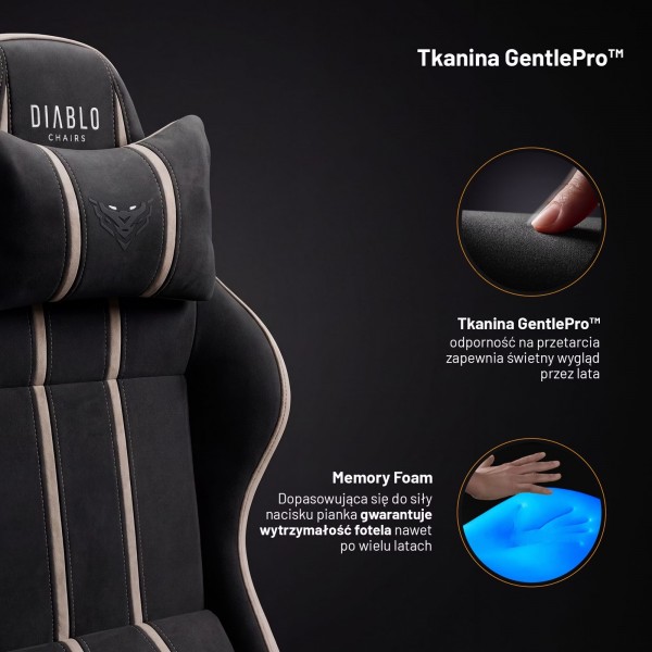Fotel gamingowy młodzieżowy Diablo X-One Small Size materiałowy, Camel Black