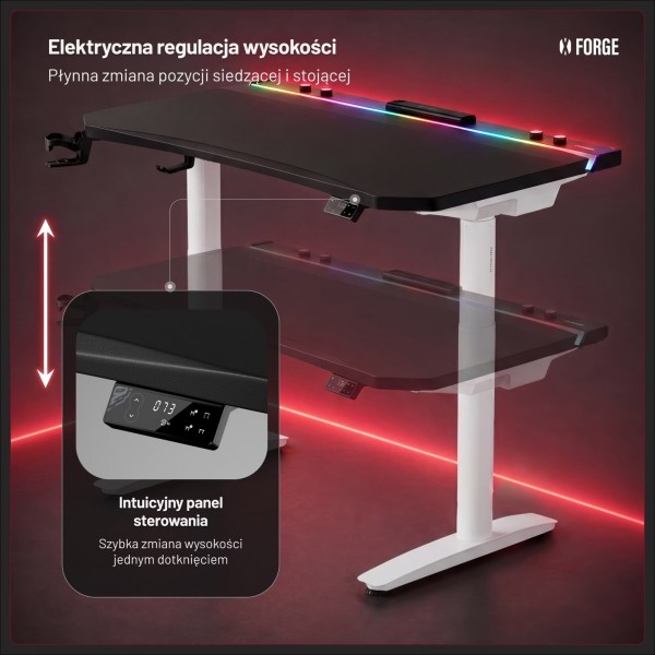 Biurko gamingowe elektryczne RGB Diablo X-Forge, 120x70 cm, czarno-białe