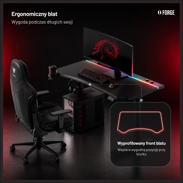 Biurko gamingowe elektryczne RGB Diablo X-Forge, 120x70 cm, czarne