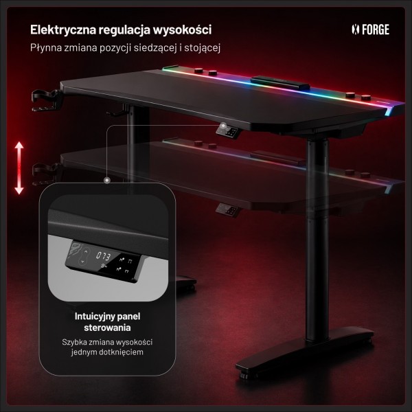 Biurko gamingowe elektryczne RGB Diablo X-Forge, 120x70 cm, czarne