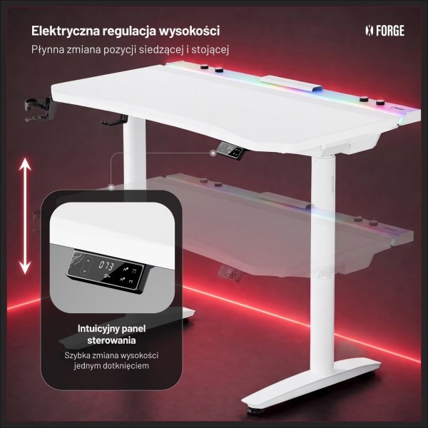Biurko gamingowe elektryczne RGB Diablo X-Forge, 120x70 cm, białe