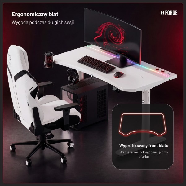 Biurko gamingowe elektryczne RGB Diablo X-Forge, 120x70 cm, białe