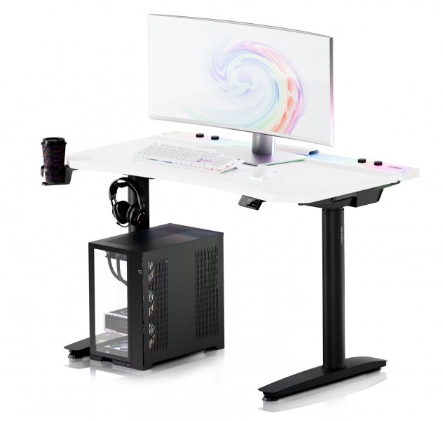 Biurko gamingowe elektryczne RGB Diablo X-Forge, 120x70 cm, biało-czarne