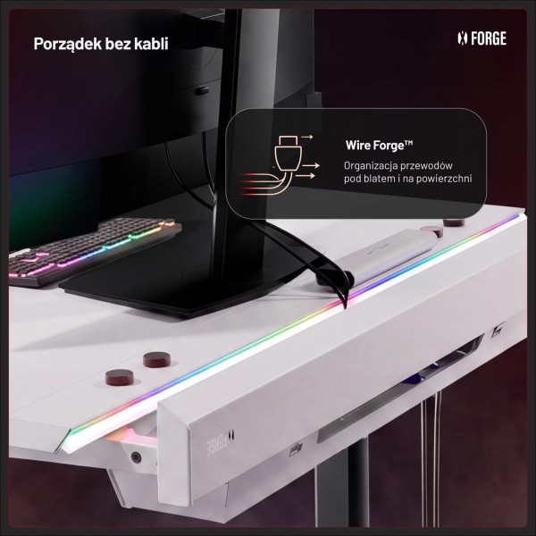 Biurko gamingowe elektryczne RGB Diablo X-Forge, 120x70 cm, biało-czarne