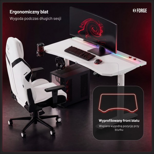 Elektryczne biurko dla graczy RGB Diablo X-Forge, 140x70 cm, białe