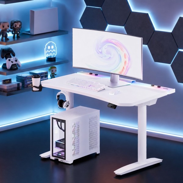 Elektryczne biurko dla graczy RGB Diablo X-Forge, 140x70 cm, białe