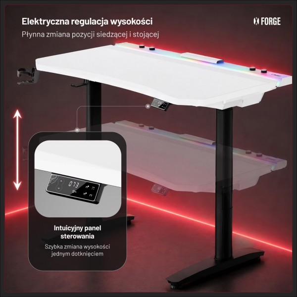 Elektryczne biurko dla graczy RGB Diablo X-Forge, 140x70 cm, biało-czarne