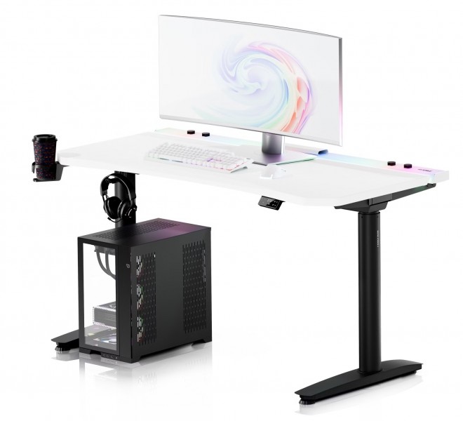 Elektryczne biurko dla graczy RGB Diablo X-Forge, 140x70 cm, biało-czarne