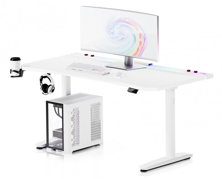 Biurko gamingowe RGB z regulacją wysokości Diablo X-Forge, 160x70 cm, białe