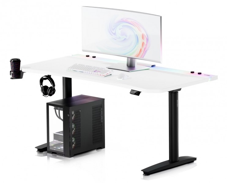 Biurko gamingowe RGB z regulacją wysokości Diablo X-Forge, 160x70 cm, biało-czarne
