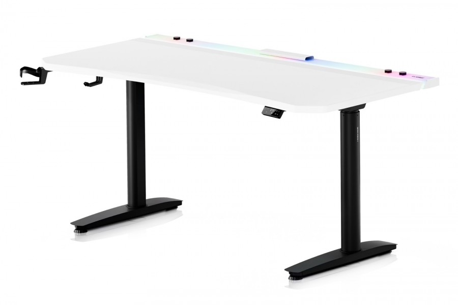 Biurko gamingowe RGB z regulacją wysokości Diablo X-Forge, 160x70 cm, biało-czarne