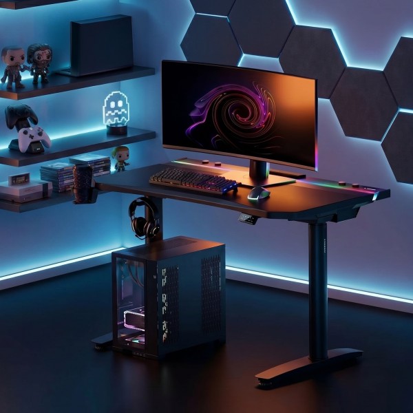 Biurko gamingowe RGB z regulacją wysokości Diablo X-Forge, 160x70 cm, czarne